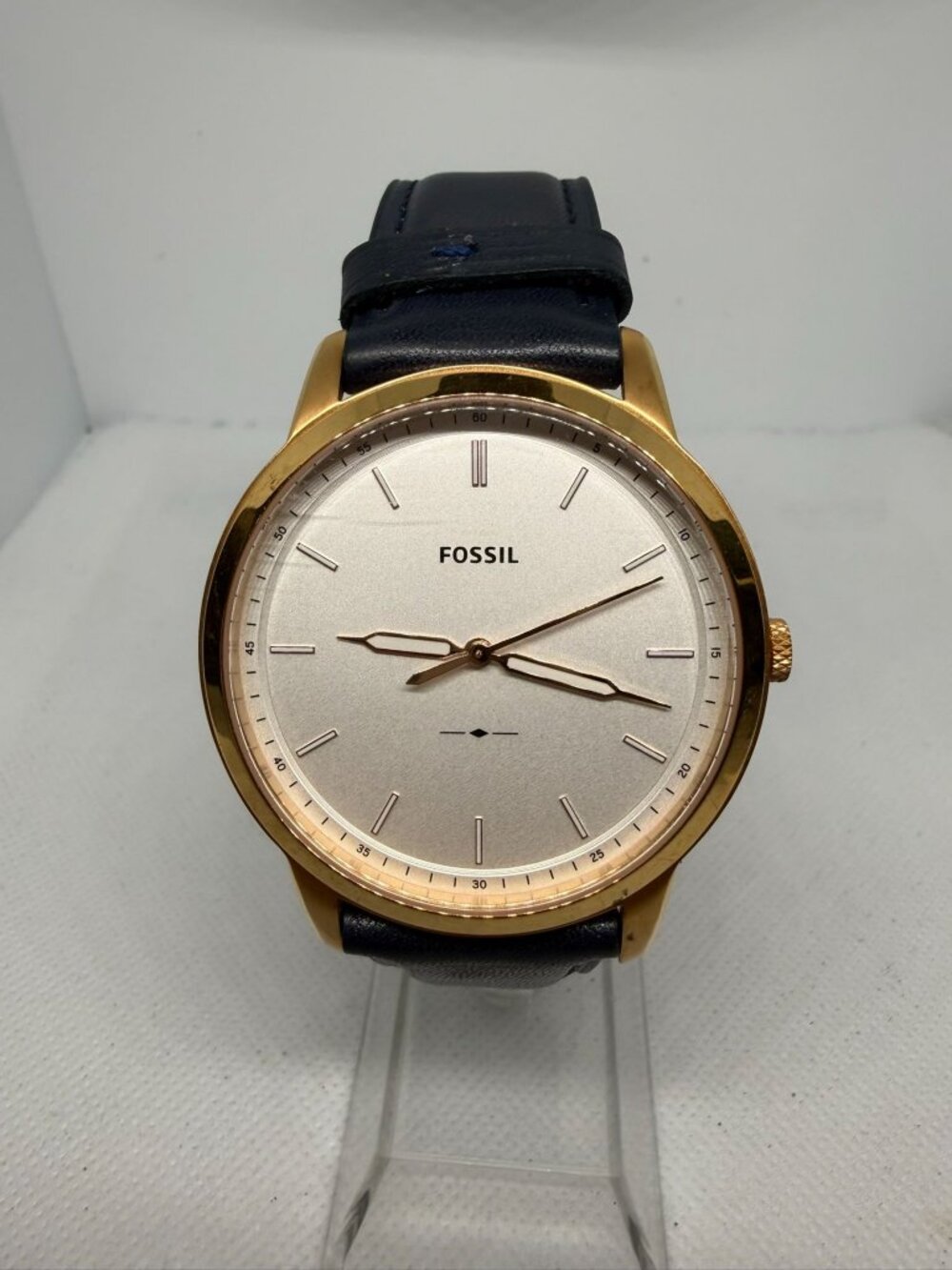 Fossil FS5371 The Minimalist Mens Rose Gold-Tone 44mm Quartz Watch Black Strap